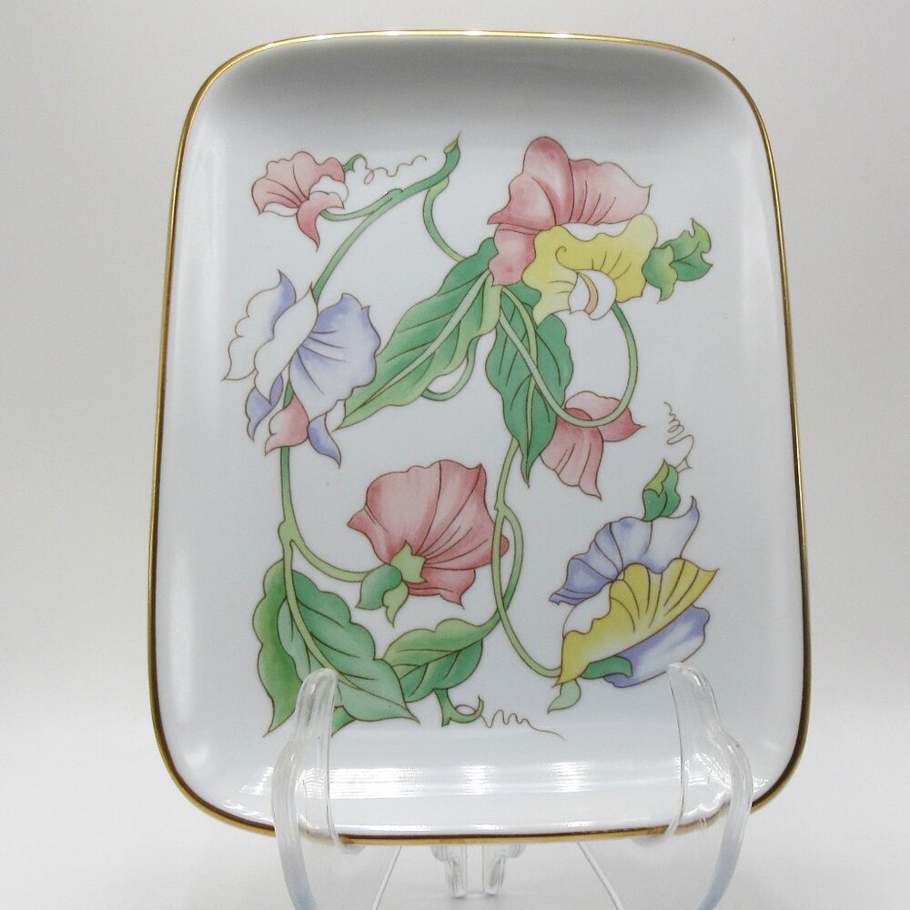 Vintage Ben Rickert fine china soap dish, trinket tray or small flowered dish